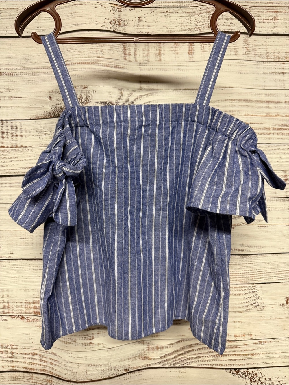 Love Tree Off-the-Shoulder Blue Stripe Top